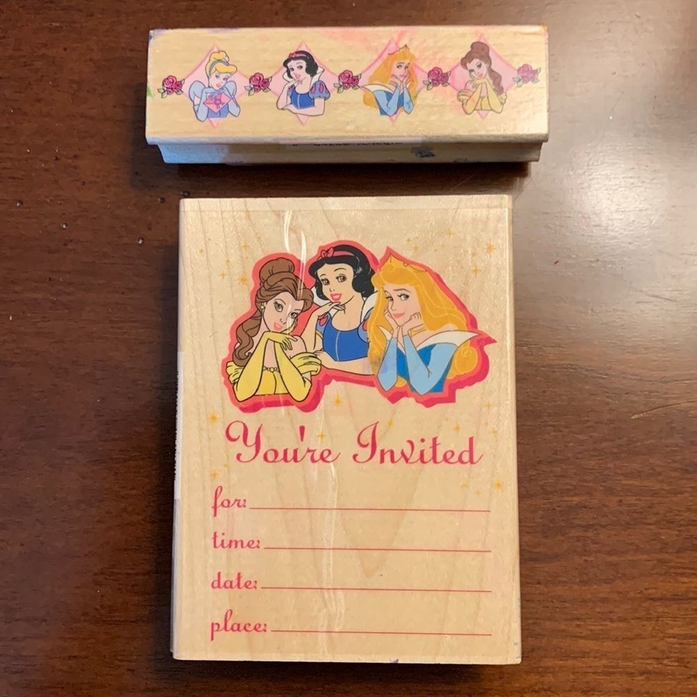 Disney Princess Rubber Stamps Snow White Belle and Aurora  Party Invite Stamp